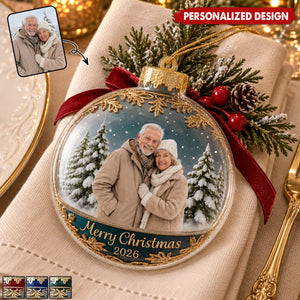 Personalized Photo Christmas Ornament - Custom Picture Acrylic Ball Ornament Winter Snow Scene Keepsake