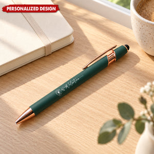 Personalized Engraved Metal Pen - Personalized Floral Ballpoint Pen With Stylus Tip