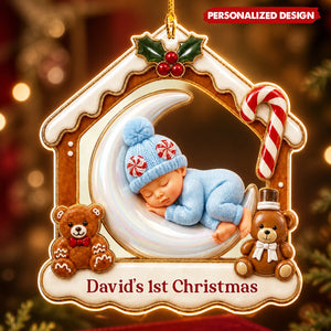 Personalized Baby's First Christmas Acrylic Ornament - Gingerbread House Hanging Decoration