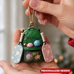 Personalized Pickleball Backpack Christmas Ornament - Pickleball Player Acrylic Ornament