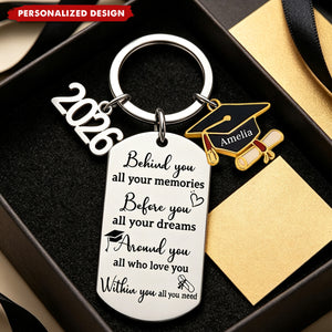 Personalized Graduation Keychain - Inspirational Quote Metal Grad Gift for Graduate