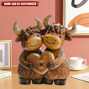 Cute Highland Cow Couple - Personalized Highland Cow Custom Shaped Acrylic Plaque