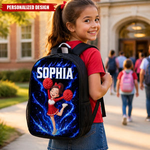 Personalized Cheerleader Girl Galaxy Lightning Backpack - Custom Name Cheerleading School Bookbag