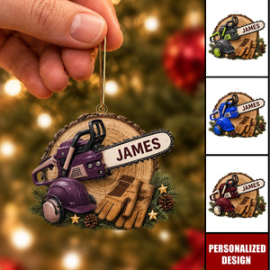 Personalized Chainsaw Logger Christmas Tree Ornament - Woodworker Christmas Decor