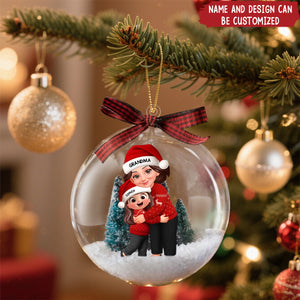 Christmas Grandma Hugging Grandkid - Personalized Snow Ornament