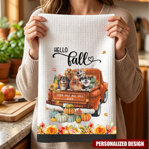 Personalized Hello Fall Dog Kitchen Towel - Custom Dog Names