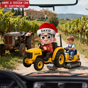 Little Boy Kid With Car Excavator Backhoe Tractor - Personalized Acrylic Car Ornament