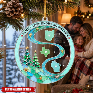 Personalized Family Love Knows No Distance State Map Acrylic Christmas Ornament