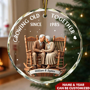 Couple Growing Old Together - Personalized Circle Glass Ornament