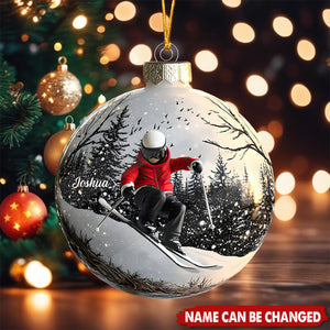 Bright White Snowy Funny Skiing - Personalized Acrylic Flat Ornament