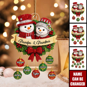 Snowman Grandparents on Christmas Wreath - Personalized Christmas Acrylic Ornament
