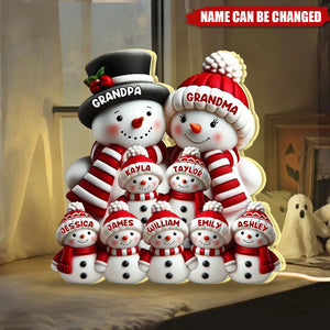 3D Effect Cute Snowman - Personalized Light Box, Gift For Family, Grandma, Grandpa