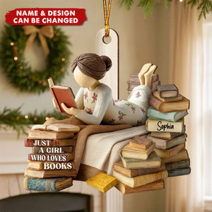 Just A Girl Who Loves Books - Personalized Wooden Ornament