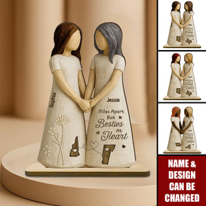 Miles Apart Besties At Heart Personalized Standing Wooden Plaque