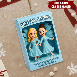 Sisters Besties in Blue Dress Custom Name Toy Box Figure Style Acrylic Ornament