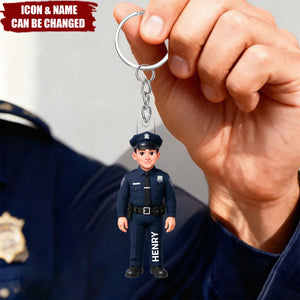 Police Officer Action Figure Personalized Acrylic Keychain