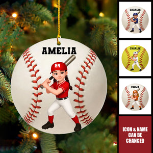 Baseball Softball Girl Boy - Personalized Acrylic Ornament - Christmas Gift For Daughter, Gift For Son