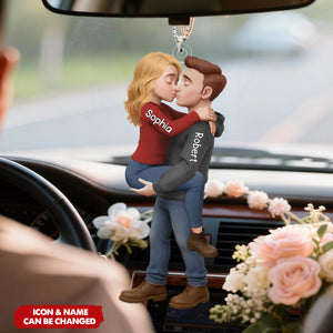 Personalized Romantic Kissing Couple Acrylic Car Ornament -Anniversary Wedding Gifts For Husband And Wife - Love In Every Piece