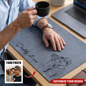 Father's Day Gifts, We Love You Custom Photo Sketch Line Art Father's Day Gift For Husband, Dad - Personalized Desk Mat