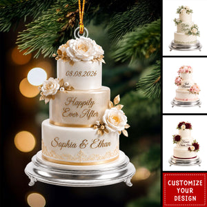 Custom 2026 First Christmas Married Ornament, Mr & Mrs Wedding Cake Newlywed Keepsake