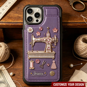 Personalized Sewing Wallet Phone Case - Gift for Sewers