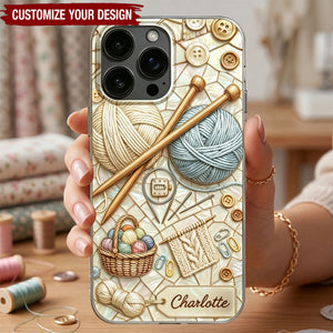 Soft Crochet Knit Phone Case with Custom Name, Gift for Knitting Enthusiasts - Personalized Knit Pattern Phone Case