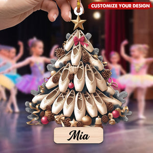 Personalized Acrylic Ballet Shoes Christmas Tree Ornaments, Custom Ballerina Dancer Gift