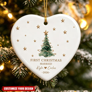 Custom Date First Christmas Married Keepsake - Personalized Ceramic Ornament