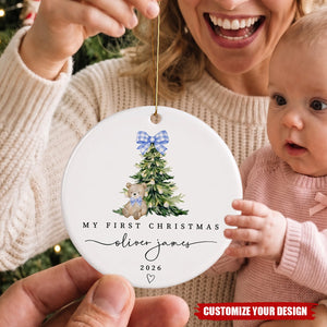 Personalized Baby First Christmas Ceramic Ornament, Custom Name Keepsake