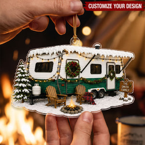 Personalized Camping Trailer Acrylic Ornament, Custom Christmas RV Family Gift