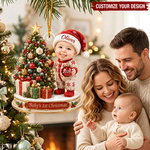 Personalized Baby First Christmas Photo Acrylic Ornament, Custom Newborn Holiday Memory Gift