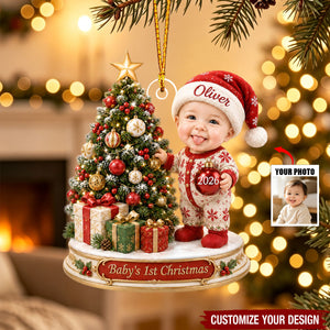 Personalized Baby First Christmas Photo Acrylic Ornament, Custom Newborn Holiday Memory Gift