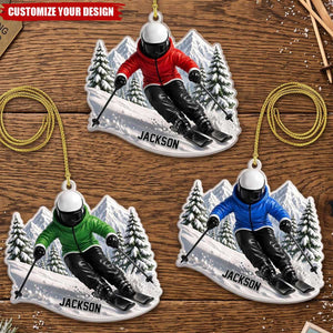 Personalized Ski Christmas Ornament, Custom Name Skiing Gift for Ski Lovers