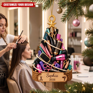 Personalized Hairstylist Acrylic Christmas Ornament, Gift for Hair Stylist