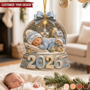 Personalized 2026 Baby First Christmas Acrylic Ornament, Custom Name Snow Globe Newborn Gift