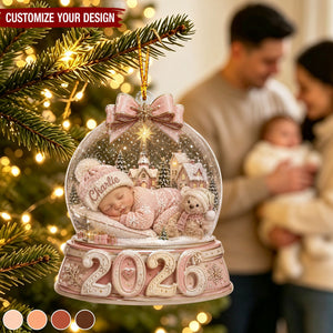 Personalized 2026 Baby First Christmas Acrylic Ornament, Custom Name Snow Globe Newborn Gift