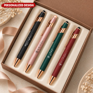 Personalized Engraved Metal Pen - Personalized Floral Ballpoint Pen With Stylus Tip