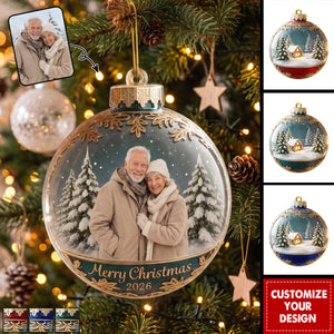 Personalized Photo Christmas Ornament - Custom Picture Acrylic Ball Ornament Winter Snow Scene Keepsake