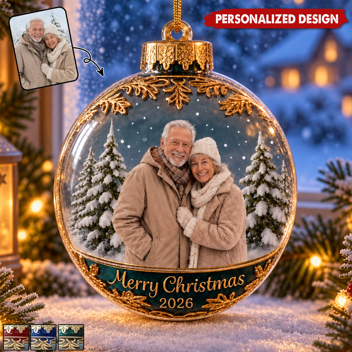 Personalized Photo Christmas Ornament - Custom Picture Acrylic Ball Ornament Winter Snow Scene Keepsake