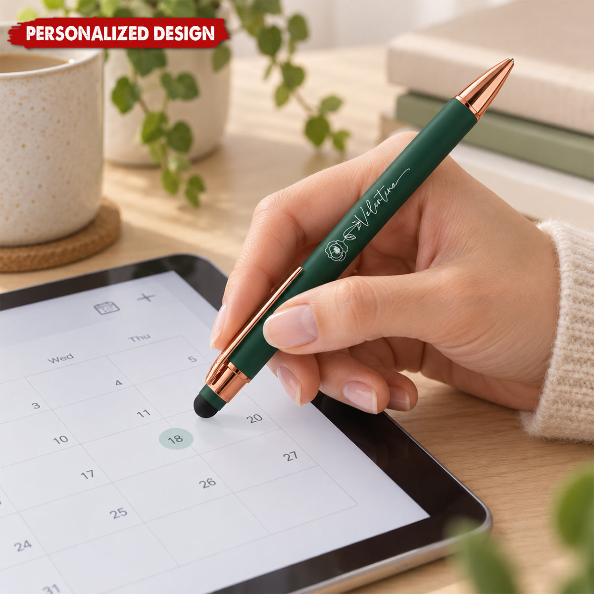 Personalized Engraved Metal Pen - Personalized Floral Ballpoint Pen With Stylus Tip