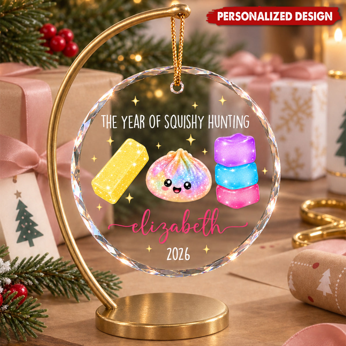 Personalized The Year Of Squishy Hunting Glass Christmas Ornament