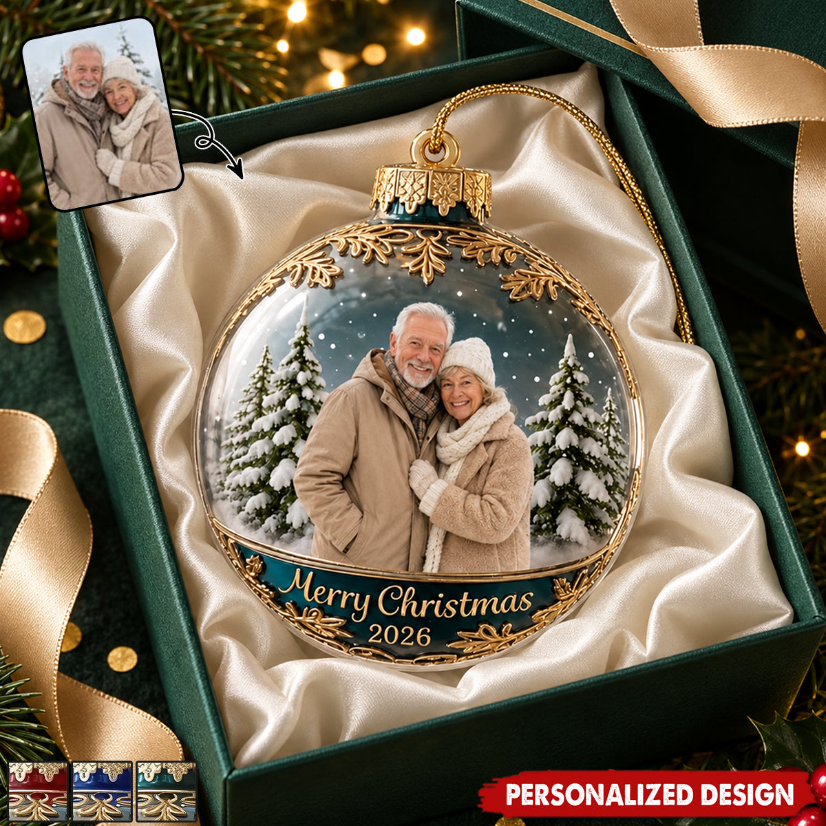 Personalized Photo Christmas Ornament - Custom Picture Acrylic Ball Ornament Winter Snow Scene Keepsake