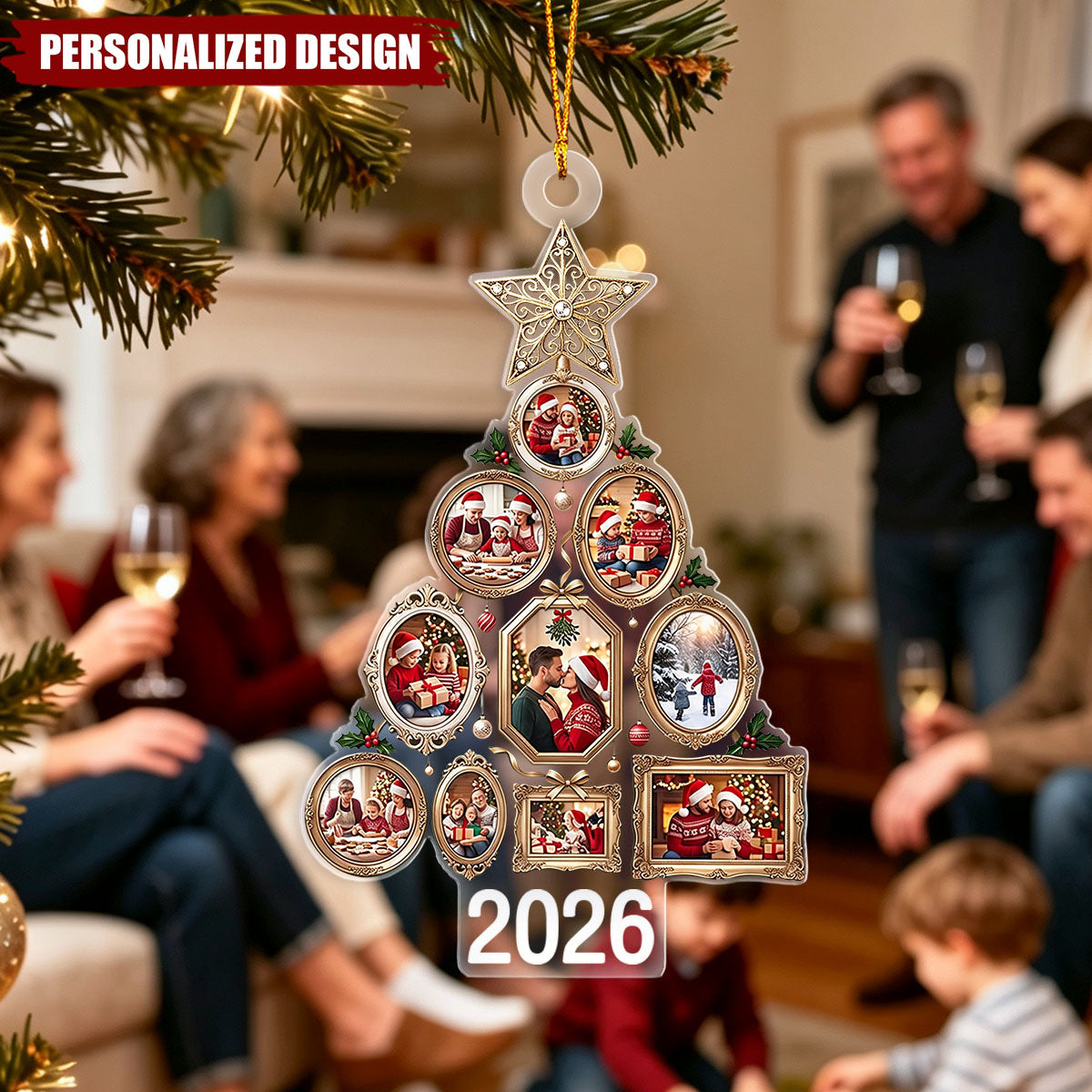 Personalized 2026 Family Photo Frame Tree Acrylic Christmas Ornament