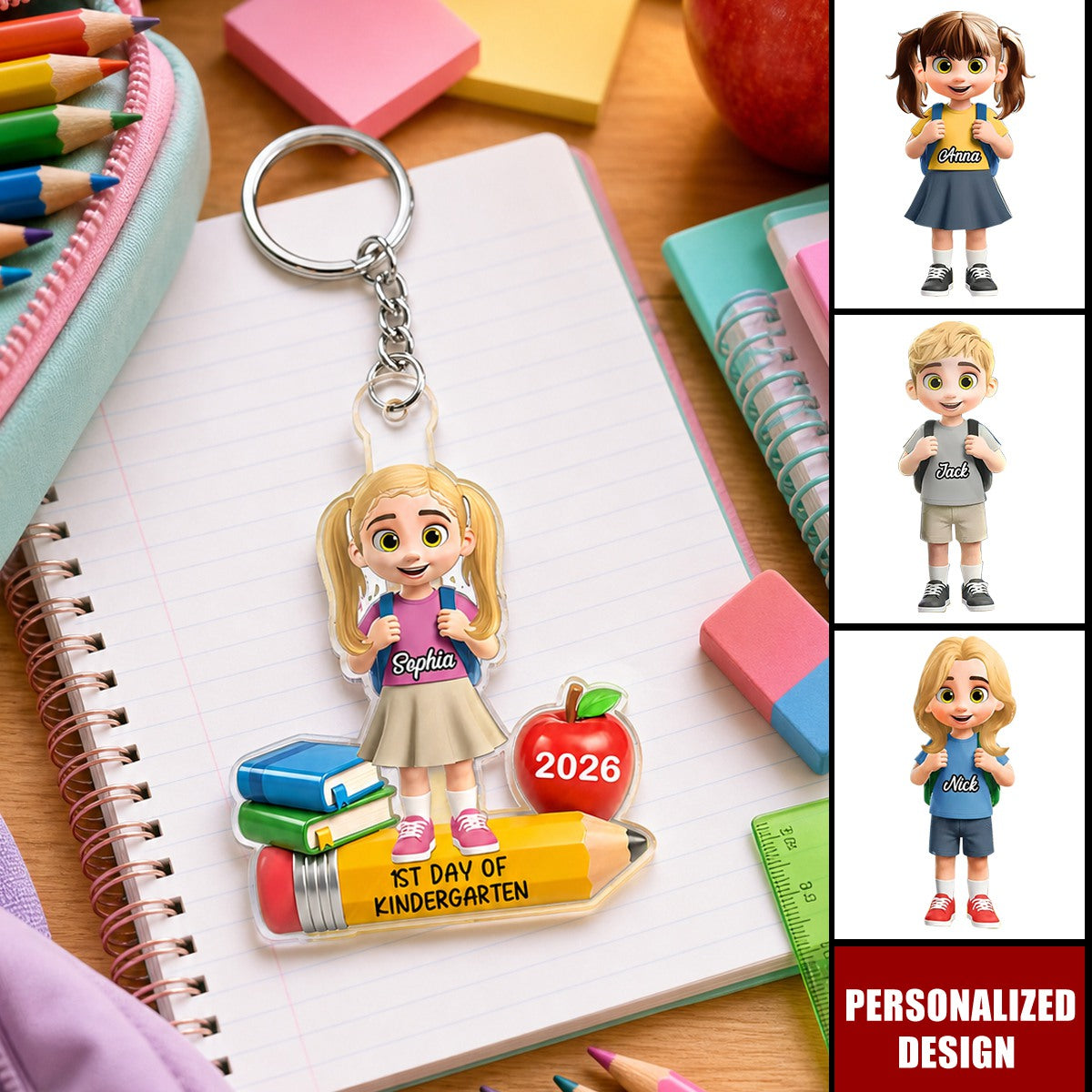 Personalized First Day Of School Acrylic Keychain - Custom Kid Name Back‑to‑School Keepsake Gift