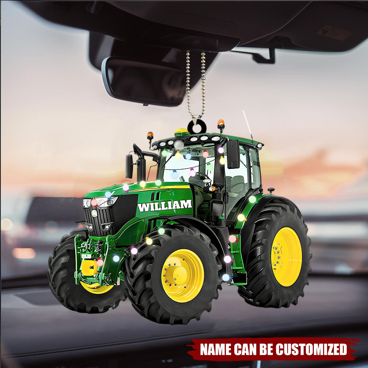 Farmer Tractor With Christmas Light Personalized Car Ornament