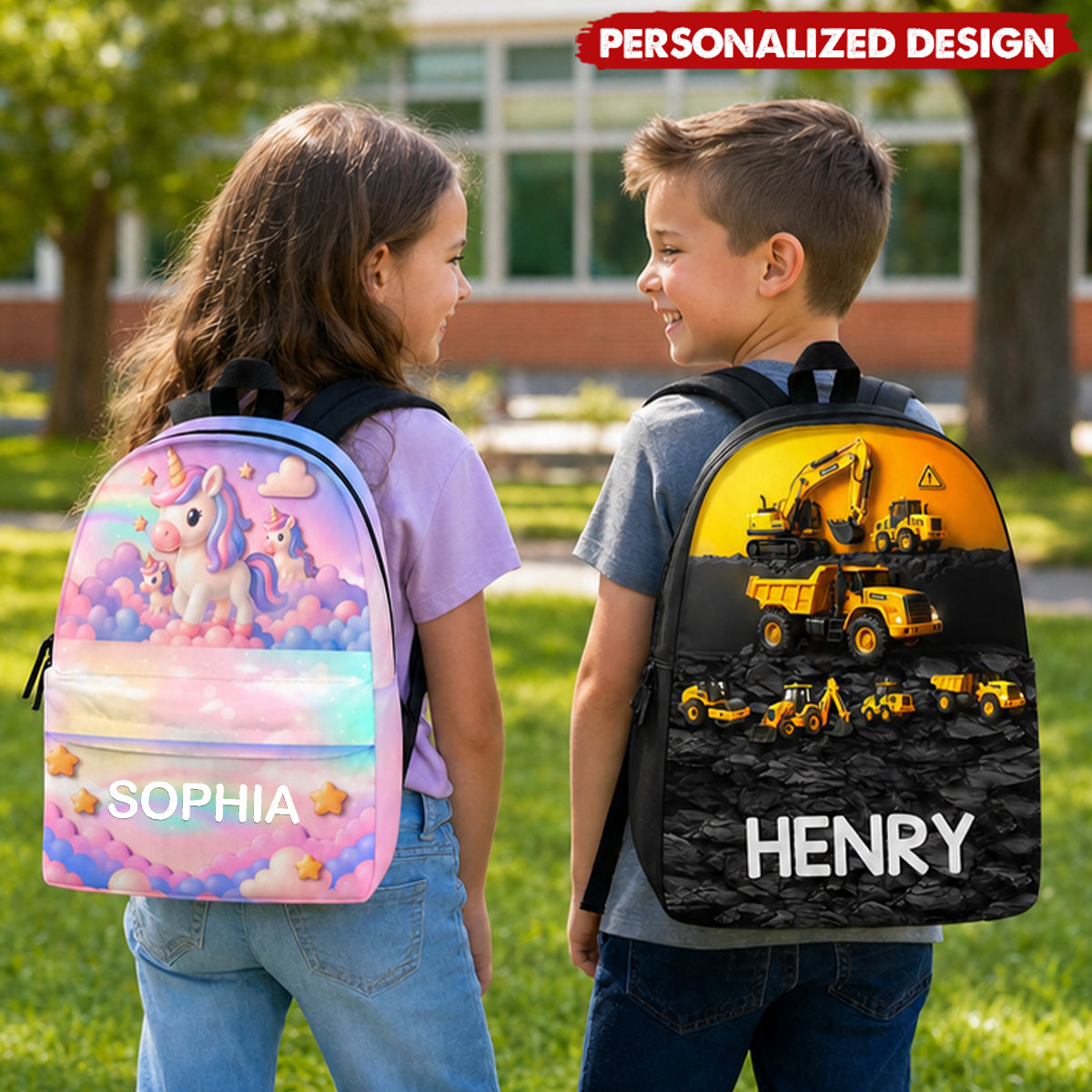 Personalized Kids Backpack - Custom Name Unicorn or Construction Truck School Backpack