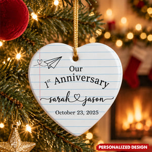 Personalized Our 1st Anniversary Heart Ornament - Custom Couple Names & Date Keepsake