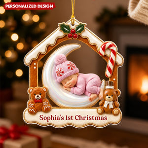 Personalized Baby's First Christmas Acrylic Ornament - Gingerbread House Hanging Decoration