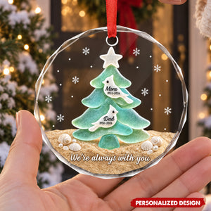 Personalized Memorial Sea Glass Tree Crystal Ornament - Custom Name & Date Remembrance