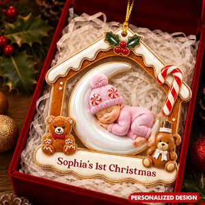 Personalized Baby's First Christmas Acrylic Ornament - Gingerbread House Hanging Decoration